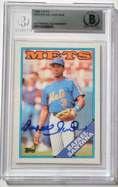 Rafael Santana Autographed New York Mets 1988 Topps Card #233 Beckett