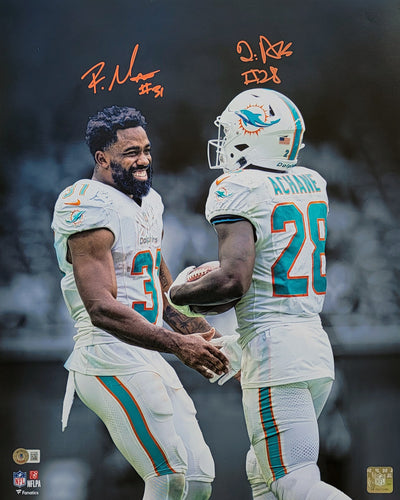 Raheem Mostert & De'Von Achane Autographed Miami Dolphins 16x20 Photo Beckett Witnessed