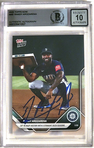 Randy Arozarena Autographed Seattle Mariners 2025 Topps Now Card #487 Beckett AUTO 10