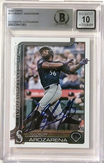 Randy Arozarena Autographed Seattle Mariners 2025 Topps Card #111 Beckett AUTO 10