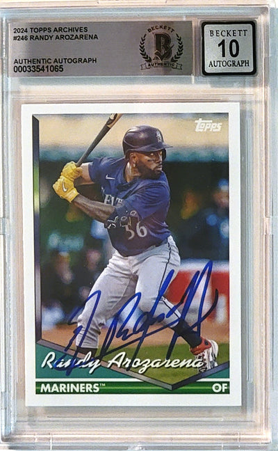 Randy Arozarena Autographed Seattle Mariners 2024 Topps Archives Card #246 Beckett AUTO 10