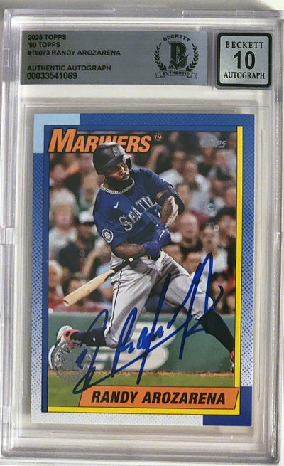 Randy Arozarena Autographed Seattle Mariners 2025 Topps Card #T9073 Beckett AUTO 10