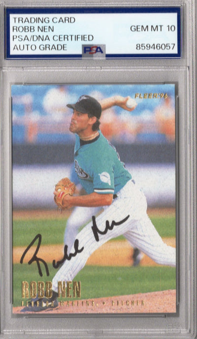 Robb Nen Autographed Florida Marlins 1996 Fleer Card #390 PSA AUTO GRADE GEM MT 10