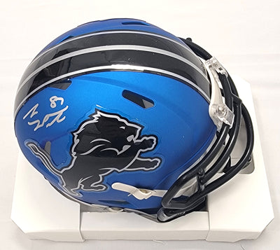 Sam LaPorta Autographed Detroit Lions 2024 ALT Blue Mini Helmet Beckett Witnessed