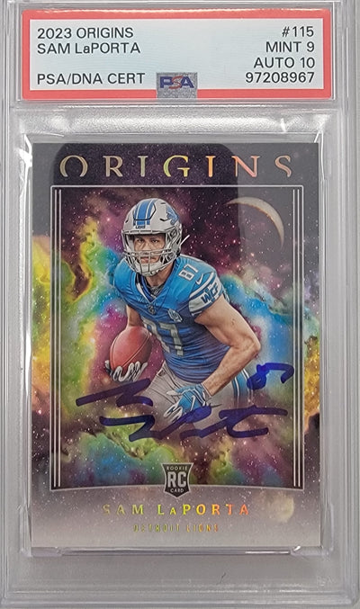 Sam LaPorta Autographed Detroit Lions 2023 Panini Origins Rookie Trading Card PSA 97208967