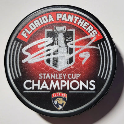 Sam Bennett Autographed Florida Panthers 2025 Stanley Cup Champions Hocky Puck JSA Witness