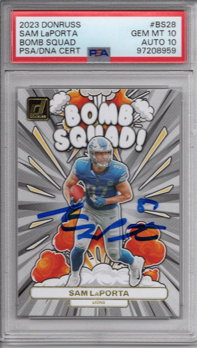 Sam LaPorta signed 2023 Donruss Bomb Squad #BS-28 card PSA graded