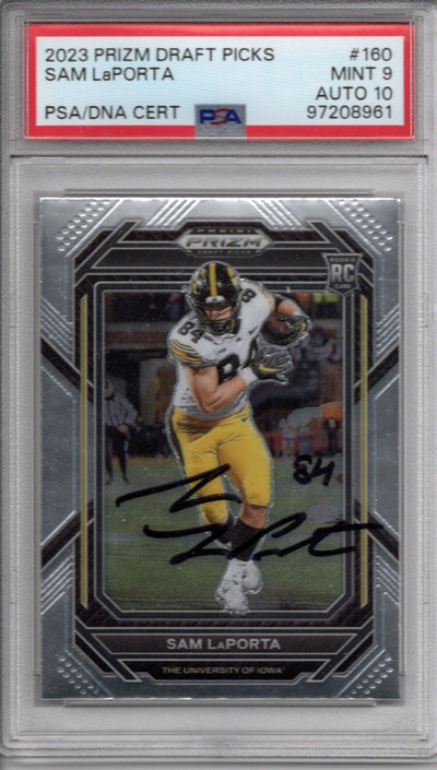Sam LaPorta signed 2023 Prizm Draft Picks #160 trading card PSA graded