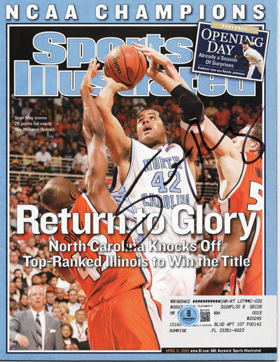 Sean May Autographed North Carolina Tar Heels NCAA Champions Sports Illustrated 4/11/05 Beckett