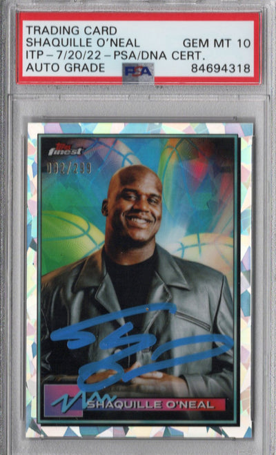 Shaquille O'Neal Autographed Los Angeles Lakers Encapsulated 2021 Topps Finest Trading Card #34 PSA AUTO GRADE GEM MT 10 84694318