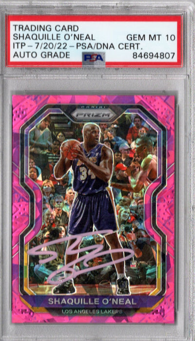 Shaquille O'Neal Autographed Los Angeles Lakers Encapsulated 2020-21 Panini Prizm No. 207 Trading Card AUTO GRADE GEM MT. 10