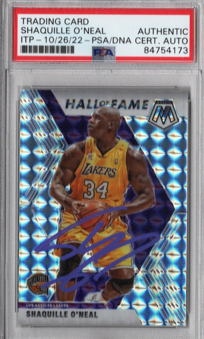 Shaquille O'Neal Autographed Los Angeles Lakers Encapsulated 2019-20 Panini Mosaic Prizm Hall Of Fame Trading Card #281 PSA ITP 84754173