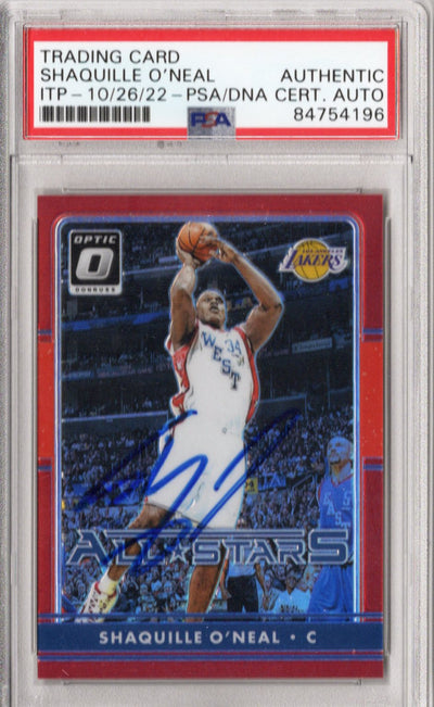 Shaquille O'Neal Autographed Los Angeles Lakers Encapsulated 2016-17 Panini Donruss Optic Trading Card #4 PSA ITP 84754196