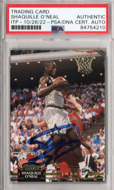 Shaquille O'Neal Autographed Orlando Magic Encapsulated 1992-93 Topps Stadium Club Rookie Trading Card #247 PSA ITP 84754210