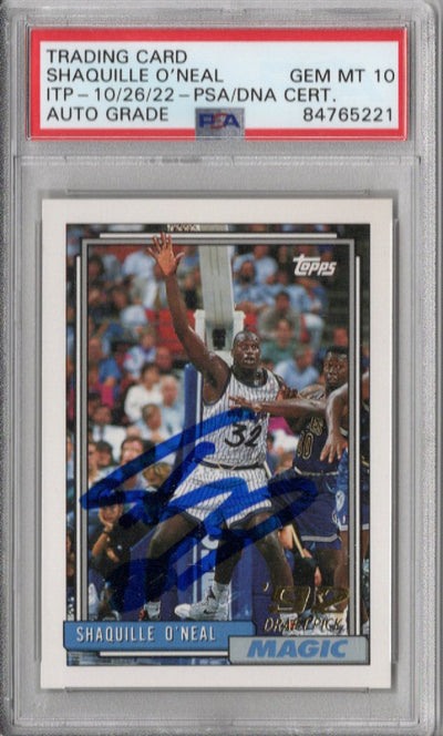 Shaquille O'Neal Autographed Orlando Magic 1992-93 Topps '92 Draft Pick Rookie Card PSA ITP Auto Grade GEM MT. 10