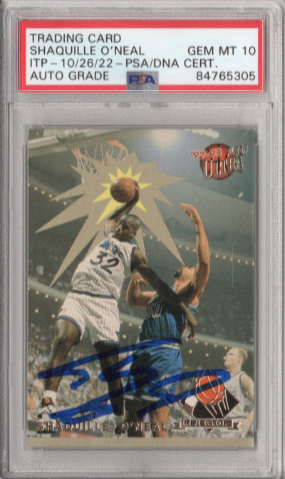 Shaquille O'Neal Autographed Orlando Magic Encapsulated 1992-93 Fleer Ultra Rookie Rejector 4 of 5 Trading Card PSA ITP AUTO GRADE GEM MT. 10