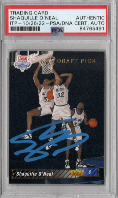 Shaquille O'Neal Autographed Orlando Magic 1992-93 Upper Deck #1 NBA Draft Pick Rookie Card #1 PSA ITP AUTHENTIC