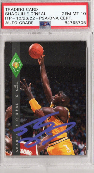 Shaquille O'Neal Autographed LSU Tigers 1992 Classic John Wooden Award #318 Rookie Card PSA ITP AUTO GRADE GEM MT. 10