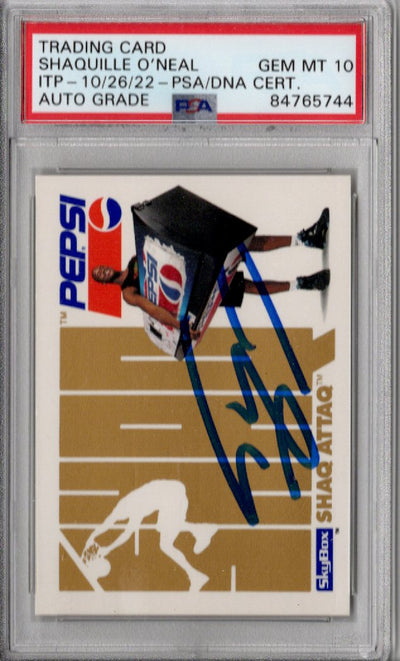 Shaquille O'Neal Autographed Orlando Magic 1993 SkyBox Shaq Attaq Pepsi Rookie Trading Card PSA AUTO GRADE GEM MT 10