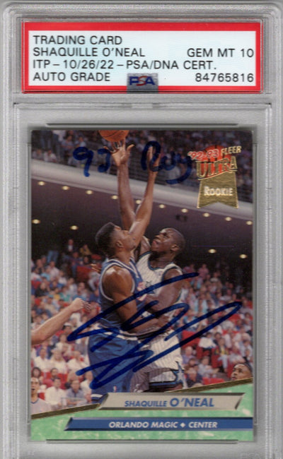 Shaquille O'Neal Autographed Orlando Magic 1992-93 Fleer Ultra #328 Rookie Card W/Roy 93 PSA ITP AUTO GRADE GEM MT. 10