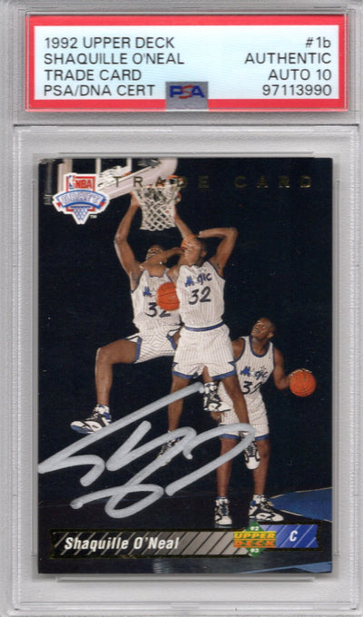 Shaquille O’Neal Autographed Orlando Magic 1992 Upper Deck #1b Rookie Card PSA AUTHENTIC AUTO 10