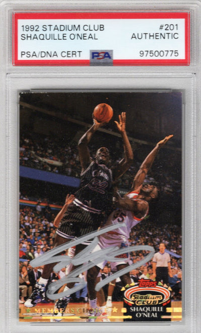 Shaquille O'Neal Autographed Orlando Magic Encapsulated 1992 Topps Stadium Club Rookie Trading Card #201 PSA/DNA Authenticated