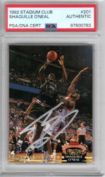 Shaquille O'Neal Autographed Orlando Magic Encapsulated 1992 Topps Stadium Club Rookie Trading Card #201 PSA/DNA Authenticated