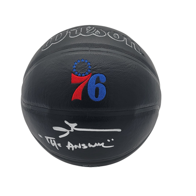 Allen Iverson Autographed Philadelphia 76ers Black Logo Basketball W/ The Answer Beckett Witnessed