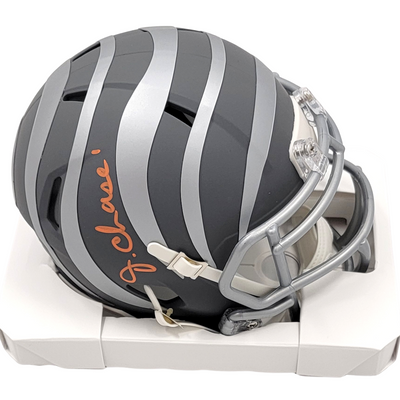 Ja'Marr Chase Autographed Cincinnati Bengals Slate Mini Helmet Beckett Witnessed