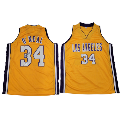 Shaquille O'Neal Autographed Los Angeles Lakers Gold Pro Style Jersey Beckett Witnessed