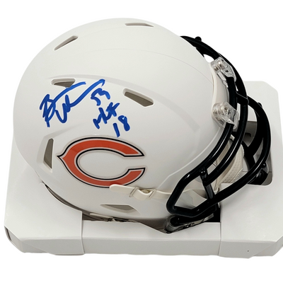 Brian Urlacher Autographed Chicago Bears Riddell Speed Matte Flat White Mini Helmet W/ HOF 18 Beckett Witnessed
