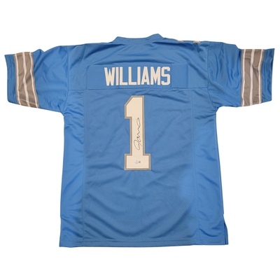 Jameson Williams Autographed Detroit Lions Pro Style Blue #1 Jersey Beckett Witnessed
