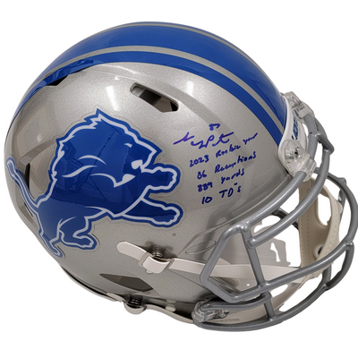 Sam LaPorta Autographed Detroit Lions Riddell Speed Authentic LTD ED Helmet Beckett Witnessed W/ Rookie Stats