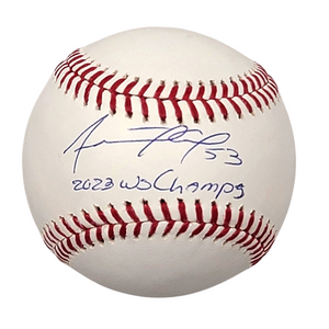 Adolis Garcia Autographed Texas Rangers MLB Baseball W/ 2023 WS Champs Beckett Witnessed