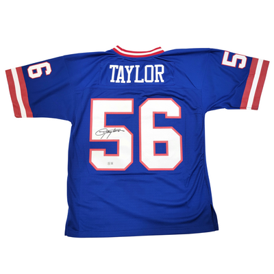 Lawrence Taylor Autographed New York Giants Mitchell & Ness Blue Jersey Beckett Witnessed