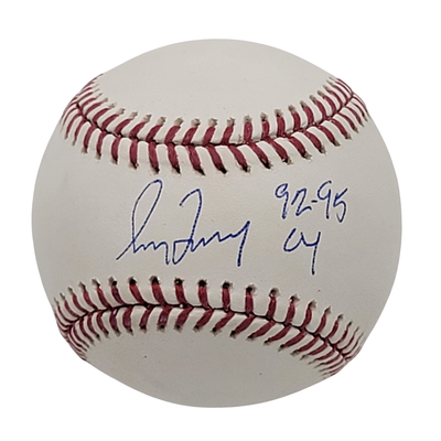 Greg Maddux Autographed Atlanta Braves OML Baseball W/92-95 CY Beckett Witnessed