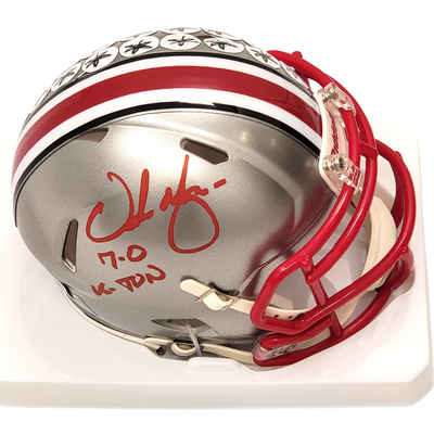 Urban Meyer Autographed Ohio State Buckeyes Flash Mini Helmet W/ 7-0 vs TUN Beckett Witnessed