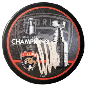 Aleksander Barkov Autographed Florida Panthers 2024 Stanley Cup Champions Hockey Puck Beckett Witnessed
