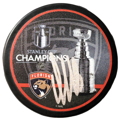 Aleksander Barkov Autographed Florida Panthers 2024 Stanley Cup Champions Hockey Puck Beckett Witnessed