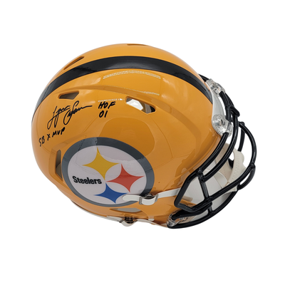 Lynn Swann Autographed Pittsburgh Steelers Gold Authentic Helmet W/ HOF 01 SB X MVP Beckett Witnessed