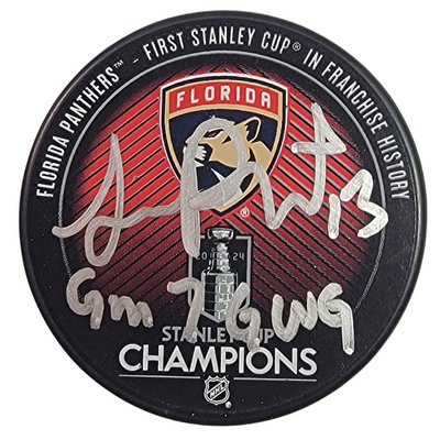 Sam Reinhart Autographed Florida Panthers 2024 Stanley Cup Champions Hockey Puck W/GM 7 GWG Beckett Witnessed