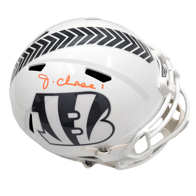 Ja'Marr Chase Autographed Cincinnati Bengals 2024 STS Riddell Replica Helmet Beckett Witnessed