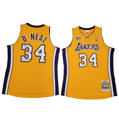 Shaquille O'Neal Autographed Los Angeles Lakers Gold LTD ED 2000-01 Mitchell & Ness Authentic Jersey Beckett Witnessed