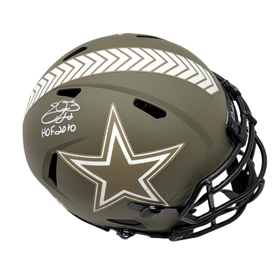 Emmitt Smith Autographed Dallas Cowboys Riddell Authentic Salute To Service Helmet W/ HOF 2010 Beckett