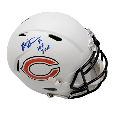 Brian Urlacher Autographed Chicago Bears Riddell Replica Flat White Helmet W/ HOF 18 Beckett Witnessed