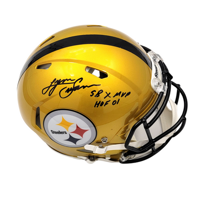 Lynn Swann Autographed Pittsburgh Steelers Riddell Authentic Flash Helmet W/ HOF 01 & SB X MVP Beckett Witnessed