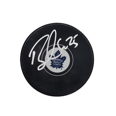 Brandon Carlo Autographed Toronto Maple Leafs Logo Hockey Puck Beckett Authenticated
