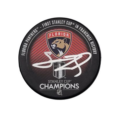 Steven Lorentz Autographed Florida Panthers 2024 Stanley Cup Champions Hockey Puck Beckett