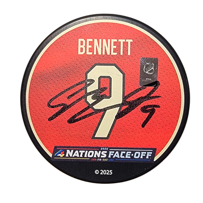 Sam Bennett Autographed Canada 4 Nations Face Off Hockey Puck Beckett Witnessed