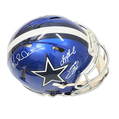 Troy Aikman Michael Irvin & Emmitt Smith Autographed Dallas Cowboys Flash Authentic Helmet Fanatics Beckett